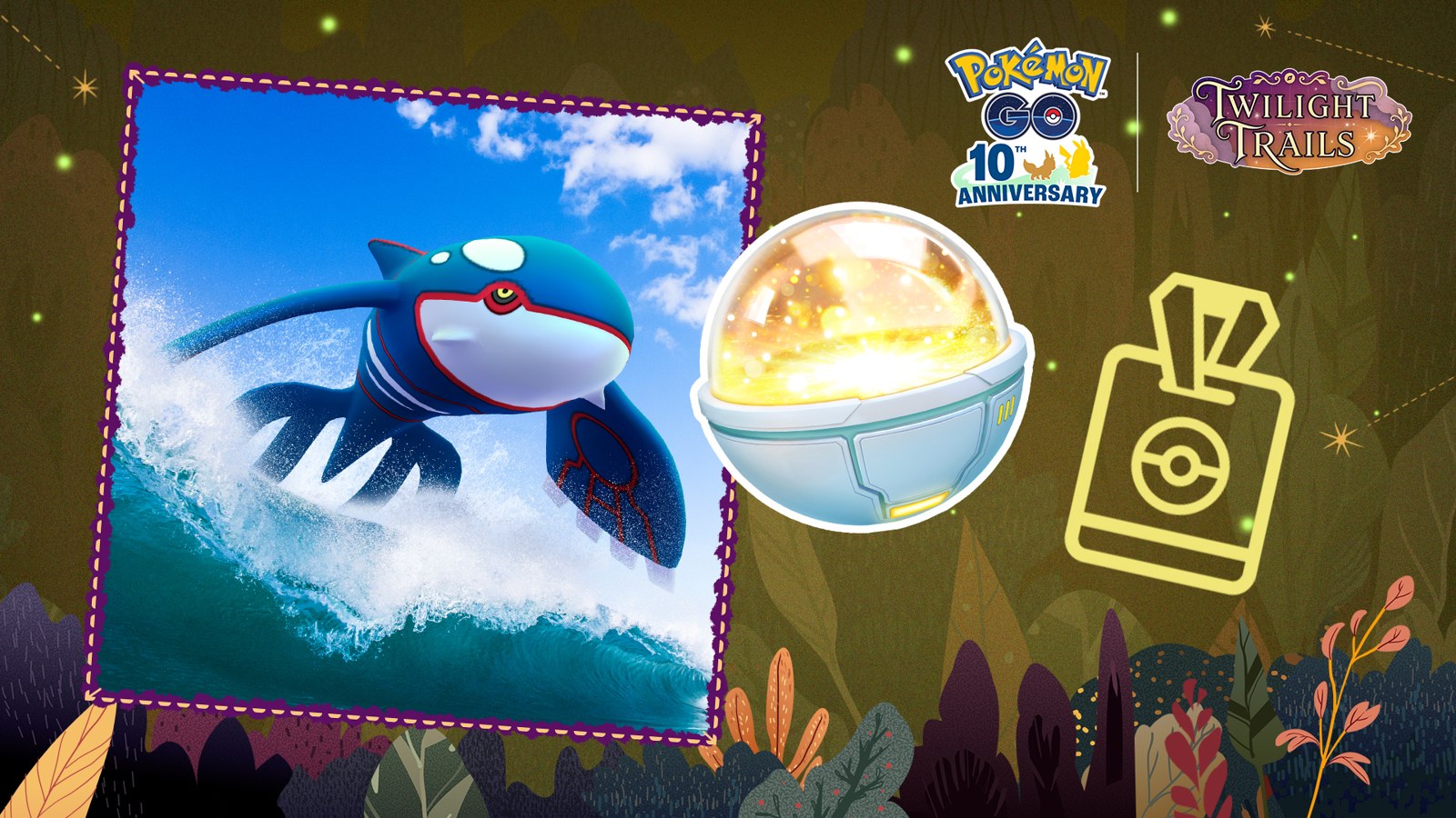 Pokémon GO 2026 年 10 月 GO Pass 官方宣传图，包含盖欧卡与幸运饰品