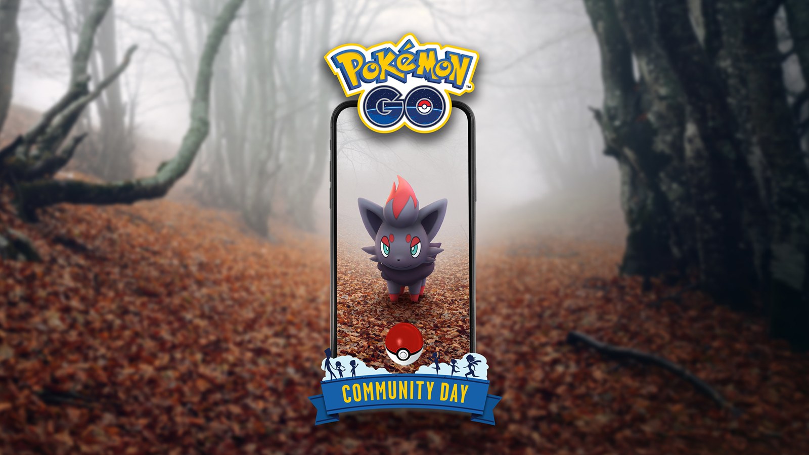Pokémon GO 2026 年 10 月索罗亚社群日官方宣传图，索罗亚出现在手机画面中